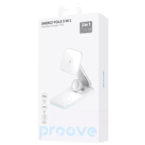 Зарядное устройство Proove Wireless Charger Energy Fold 15W White for iPhone 16 I 15 I 14 I 13 I 12 series, Apple Watch and Apple AirPods: Кабель в комплекте USB-C