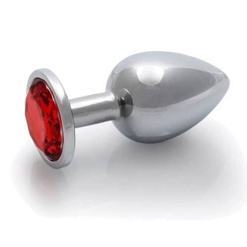 Металлическая анальная пробка Ouch! Heart Gem Silver - Ruby Red, S