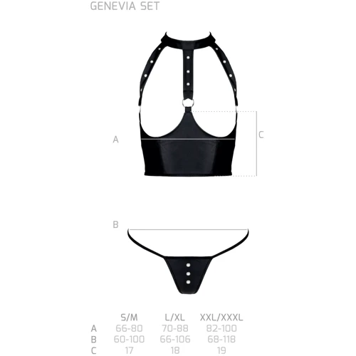 Комплект белья с открытой грудью Passion GENEVIA SET WITH OPEN BRA Black S/M