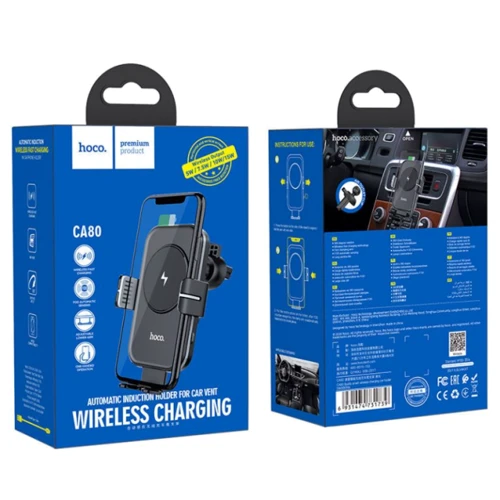 Держатель Hoco Car Holder Air Ven Wireless Charger 15W Black (CA80) фото 7