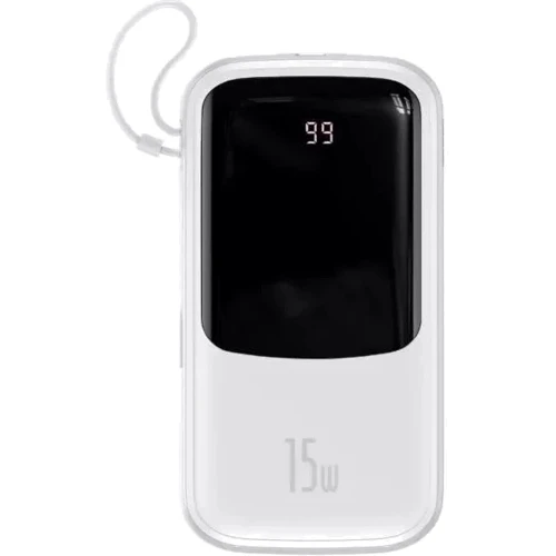 Внешний аккумулятор Baseus Power Bank 10000mAh Qpow Digital Display with Cable USB-C 15W White (PPQD050002): Встроенный кабель USB Type-C