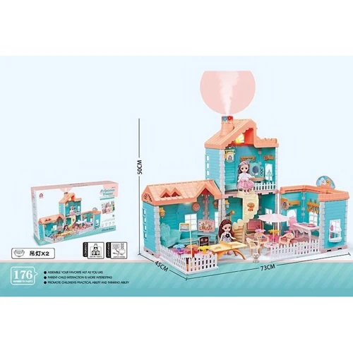 Кукольный домик: 176 деталей, раскладная конструкция, мебель, игровые фигурки (668-7 A)