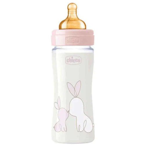 Бутылочка для кормления стеклянная Chicco Original Touch с латексной соской 0м+ 240 мл Розовая (27720.10)