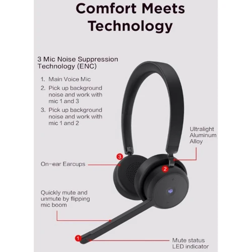 Наушники Lenovo Wireless VoIP (4XD1M80020): Дополнительно регулятор громкости