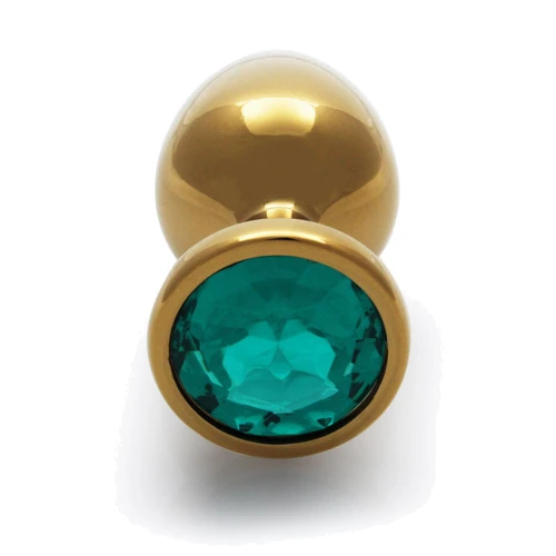 Металлическая анальная пробка Ouch! Heart Gem Gold - Emerald Green, S