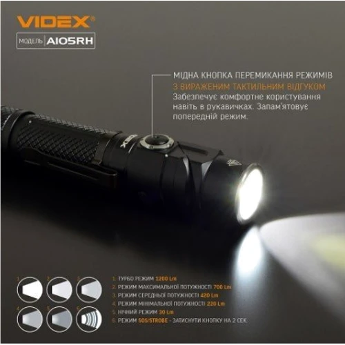Ліхтар туристичний Videx VLF-A105RH 1200Lm 5000K (VLF-A105RH): Вага, г 83