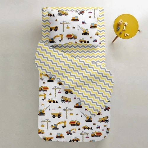 Комплект постельного белья Cosas Building зигзаг серо-желтый подростковый 155х215 см (Стройк__ЗигСер_155)