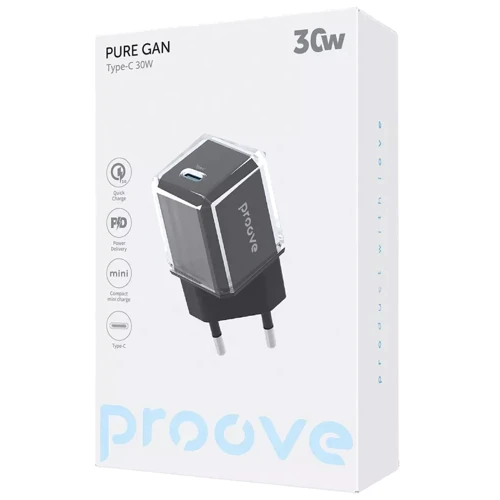 Зарядное устройство Proove Wall Charger USB-C Pure GaN 30W Black (WCPU30012201): Кабель в комплекте отсутствует