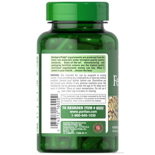 Puritan's Pride Fenugreek 610 mg Пажитник 100 капсул: Форма выпуска Капсулы