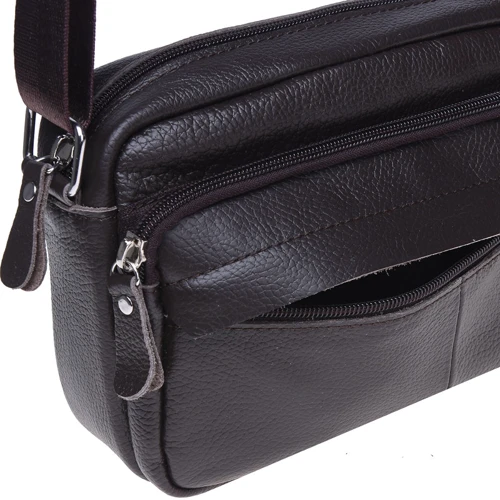 Мужская сумка через плечо Borsa Leather коричневая (k1t823-brown): Застежка Молния