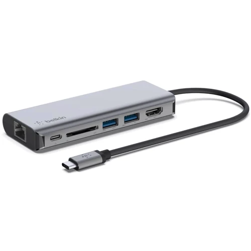 Адаптер Belkin Adapter USB-C to HDMI+SD+2xUSB+RJ45+USB-C Grey (AVC008BTSGY): Цвет серый