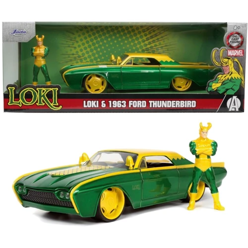 Машинка металева Jada Marvel Ford Thunderbird (1963) з фігуркою Локі, масштаб 1:24 (253225026)