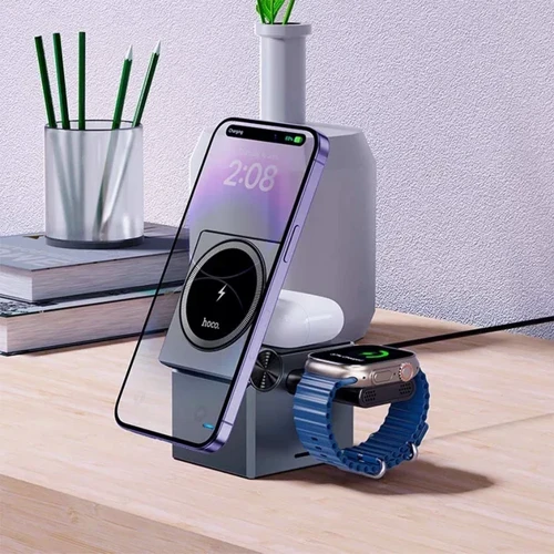 Зарядное устройство Hoco Wireless Charger CQ8 Folding 3in1 Gray for iPhone 16 I 15 I 14 I 13 I 12 series, Apple Watch and Apple AirPods фото 7