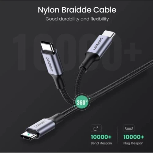 Кабель Ugreen Aluminum USB-C to USB-C 100W 5A 1m Black (70427) фото 5