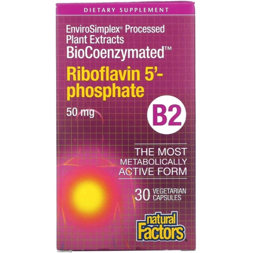 Natural Factors BioCoenzymated B2 Рибофлавин 5-фосфат 50 мг 30 вегетарианских капсул