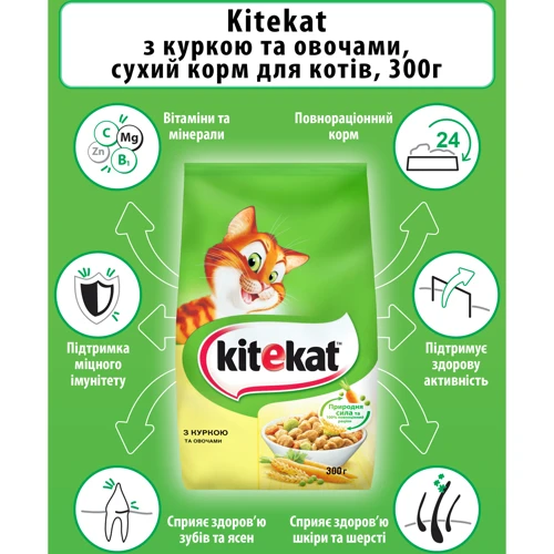 Сухий корм для котів Kitekat курочка з овочами 300 г (5900951248856): Клас Економ