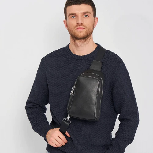 Мужская сумка-слинг Ricco Grande черная (K16003-black): Тип ручки Плечевой ремень, Без ручки