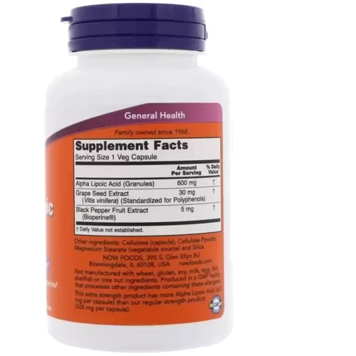 NOW Foods ALA 600 мг Альфа-ліпоєва кислота 60 веганських капсул: Тип Альфа-липоевая кислота