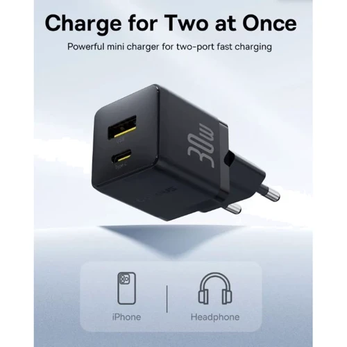 Зарядное устройство Baseus Wall Charger Palm USB-C+USB 30W Black with USB-C Cable (P1011160A113-01): Тип сетевое