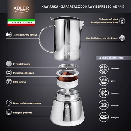 Кофеварка гейзерная Adler AD 4419, 350 мл фото 9