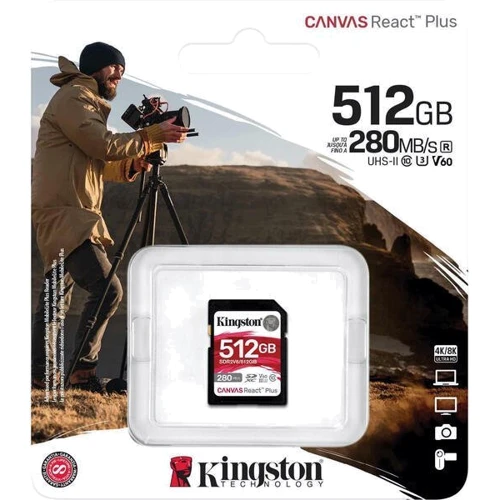 Карта памяти Kingston 512GB SDXC Class 10 UHS-II U3 V60 Canvas React Plus (SDR2V6/512GB)