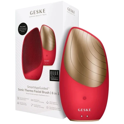 Электронная звуковая термощетка для лица GESKE Sonic Thermo Facial Brush 6в1 red (HB0634)