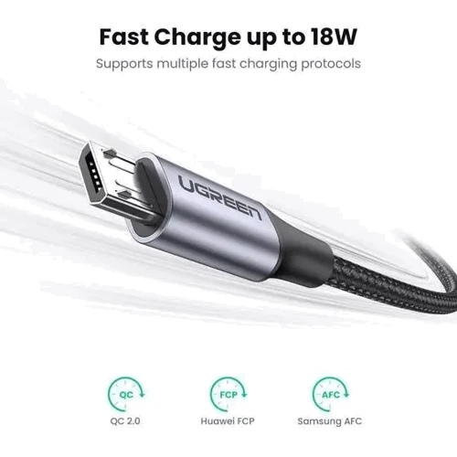 Кабель UGREEN USB Cable to MicroUSB US290 2.4A 1m Metal/Black: Длина 1 м