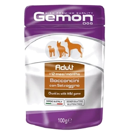Вологий корм Gemon Dog Wet Adult для собак шматочки з м'ясом диких тварин 100 г (70300629)