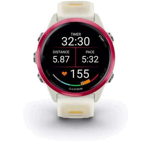 Смарт-часы Garmin Forerunner 570 42mm Raspberry Aluminium with Translucent Bone/Mango Band (010-02970-02): Материал ремешка Силикон