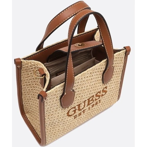 Женская сумка тоут GUESS SILVANA 2 CMPRTMNT MINI TOTE бежевая (HWWS8665770-NTC): Материал Соломка