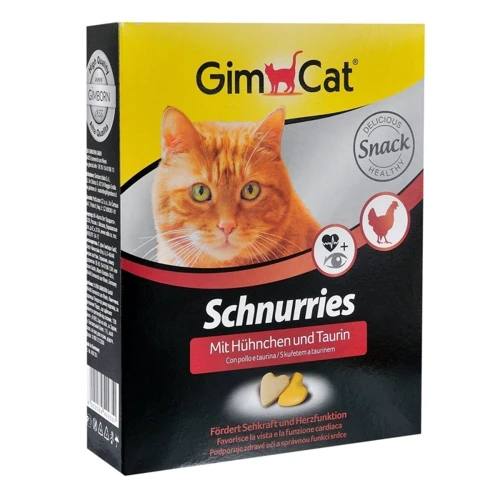 Вітаміни GimCat Schnurries для котів таблетки з куркою та таурином 650 шт. 420 г курка (4002064419039): Властивості Улучшение работы сердца, Поддержка остроты зрения