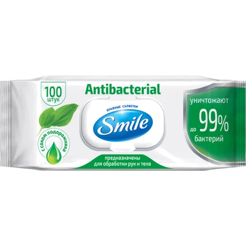 Smile Вологі серветки з соком подорожника з клапаном 100 шт.
