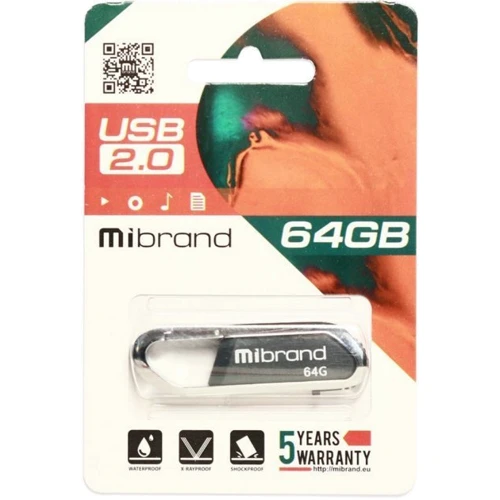 USB-флешка Mibrand 64GB Aligator Black USB 2.0 (MI2.0/AL64U7B): Объем памяти 64 GB