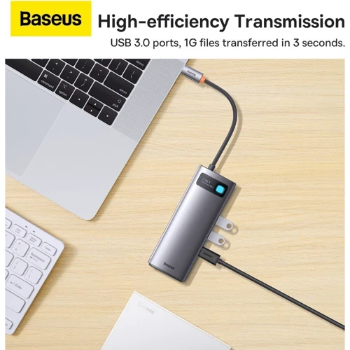 Адаптер Baseus Adapter Metal Gleam Series USB-C to 2хHDMI+3хUSB3.0+PD+RJ45 Gray (WKWG040113) фото 14