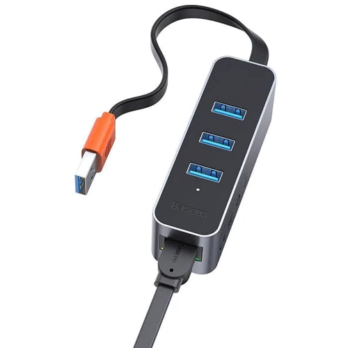 Адаптер Baseus Adapter Steel Cannon USB to 3хUSB3.0 + RJ45 Dark Gray (CAHUB-AH0G): Колір сірий