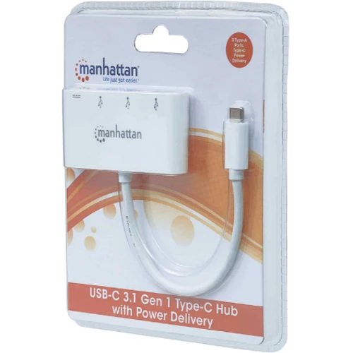 Адаптер Intracom Adapter Manhattan USB-C to 3xUSB3.0+USB-C White: Додаткові роз'єми USB OTG, USB OTG, USB OTG, USB-C
