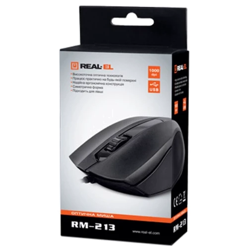 Мишка REAL-EL RM-213, USB, black: інтерфейс підключення дротова USB