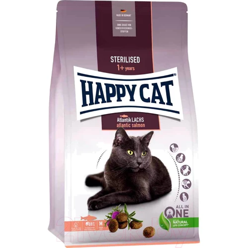 Сухой корм для взрослых стерилизованных кошек Happy Cat Sterilised Atlantik Lachs со вкусом атлантического лосося 4 кг (70580)