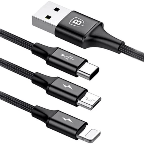 Кабель Baseus USB Cable to Lightning/microUSB/USB-C Rapid 3-in-1 1.2m Black (CAMLT-SU01): Тип USB Cable - Lightning/microUSB/USB-C