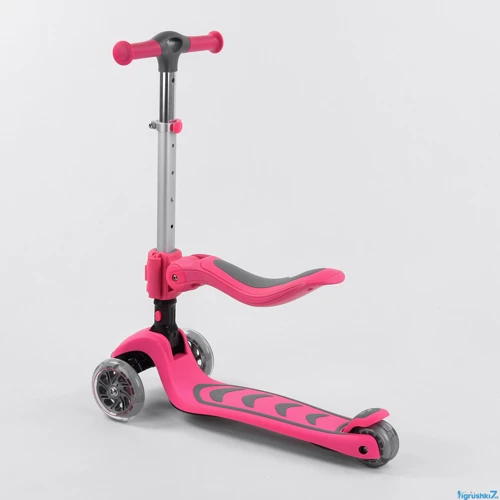 Самокат триколісний Best Scooter з сидінням, складаний алюмінієвий кермо, 4 колеса PU зі світлом Pink (99637): Конструкція рами складна