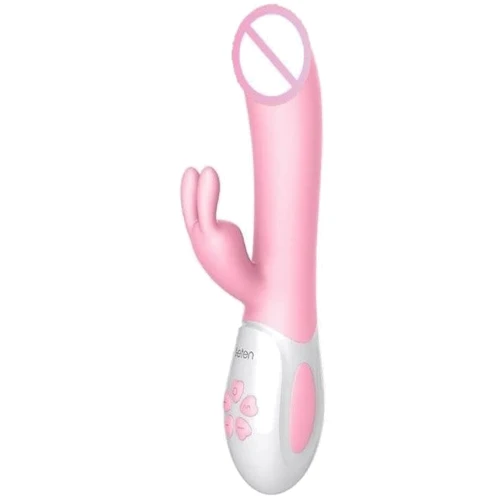 Вибратор-кролик с массирующим стволом и подогревом Leten Abby Pink, два мотора