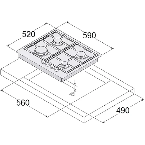 Варочная поверхность Fabiano FHG 3044 VGH Inox: Рабочая поверхность нержавеющая сталь