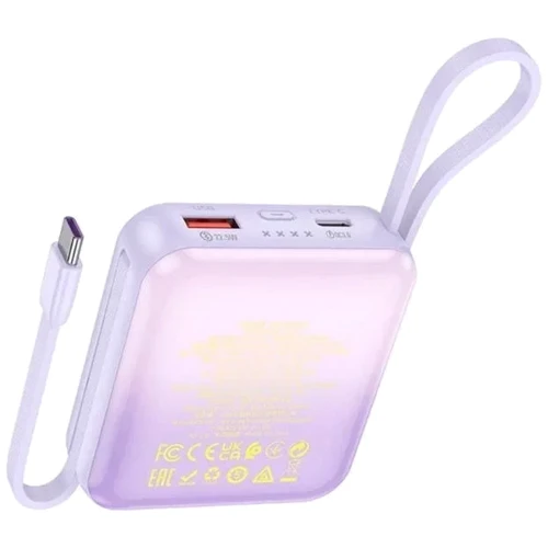 Внешний аккумулятор Hoco Power Bank 10000mAh Q23 Blade with Cable PD 20W/22.5W Purple: Количество USB 2
