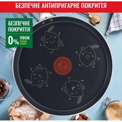 Сковорода Tefal Fruits +лопатка 25 см (B4381002): Дополнительно Ручка с отверстием для подвешивания, Ненагревающаяся ручка, Индикатор нагрева