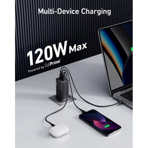 Зарядное устройство Anker Wall Charger PowerPort 737 GaN Prime USB+2xUSB-C 120W UK Plug Black (A2148211) фото 4