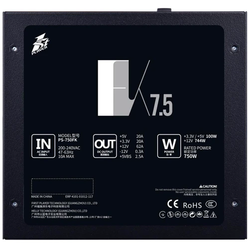 Блок питания 1STPLAYER PS-750FK: КПД, % 85