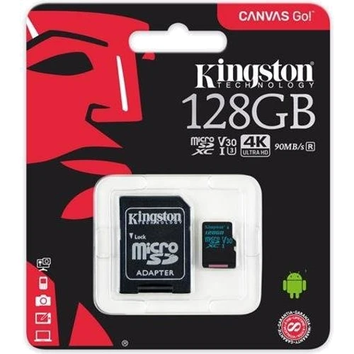 Карта памяти Kingston 128GB microSDXC Class 10 UHS-I U3 V30 + adapter (SDCG2/128GB): Объем 128 ГБ