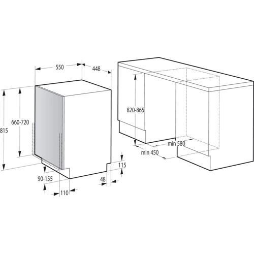 Встраиваемая посудомоечная машина Gorenje GV520E10: Размеры 815x448x550 мм