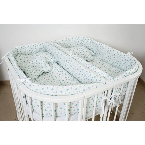 Постільний комплект для двійні 14 ел. Twins 4000-T-402-14, Серденька, м'ятний