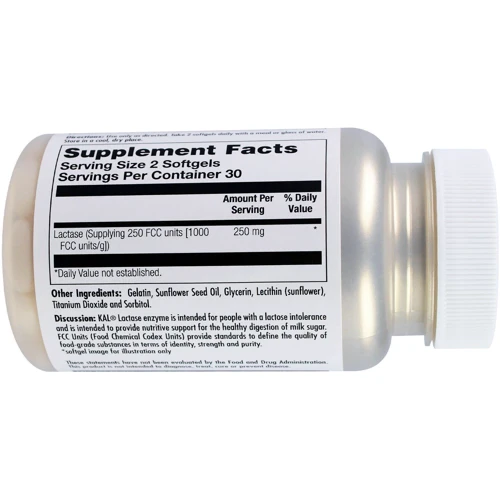 KAL Lactase Enzyme 250 mg 60 Softgels (CAL-80206): Форма выпуска Таблетки
